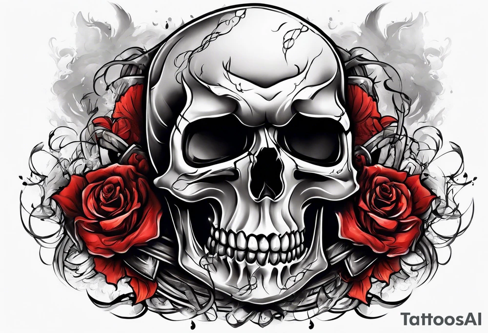 Broken skull red smoke rope tattoo idea