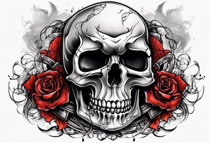 Broken skull red smoke rope tattoo idea