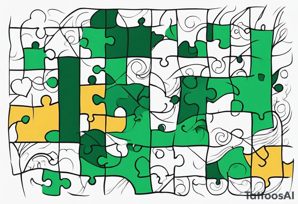 Emerald color Puzzle pieces tattoo idea