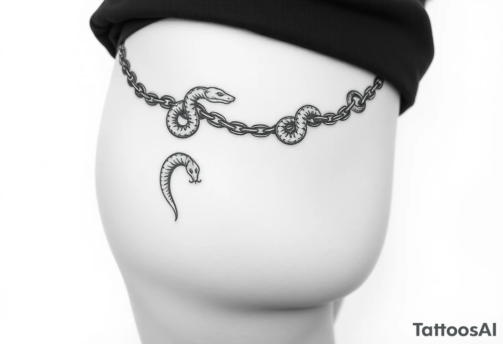 Trial chain around the thigh (instead of metal chain we want it created my snakes.) very detailed in the snakes tattoo idea