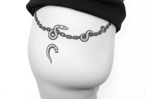 Trial chain around the thigh (instead of metal chain we want it created my snakes.) very detailed in the snakes tattoo idea