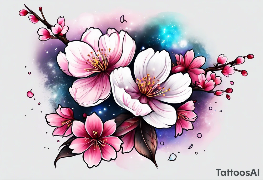 Cherry blossom flower galaxy tattoo idea