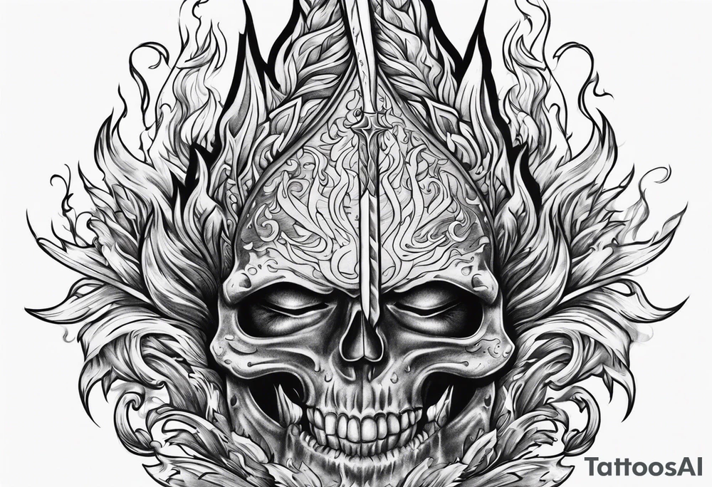 trident in flame tattoo idea