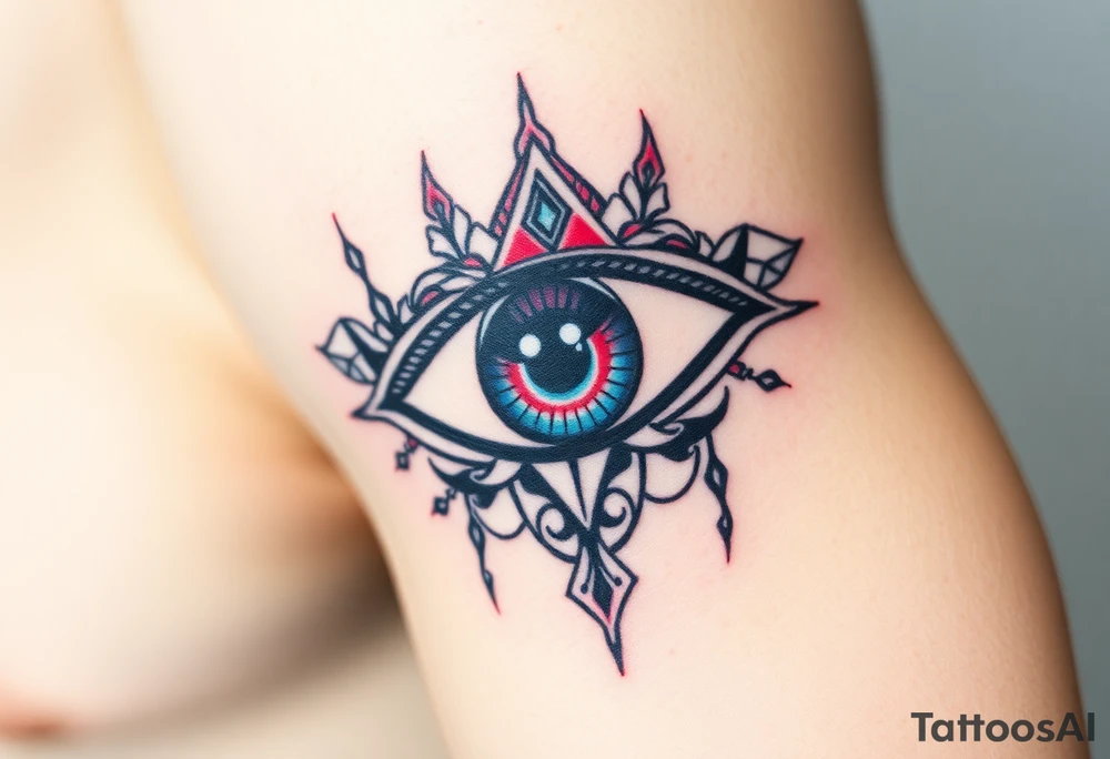 A Mystical Third Eye with blue Eyes(only red , blue and black are possible colors) tattoo idea