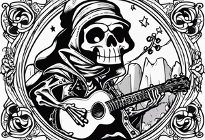 skeleton holding a guitar rock and roll punk rock singer scooby doo tattoo idea