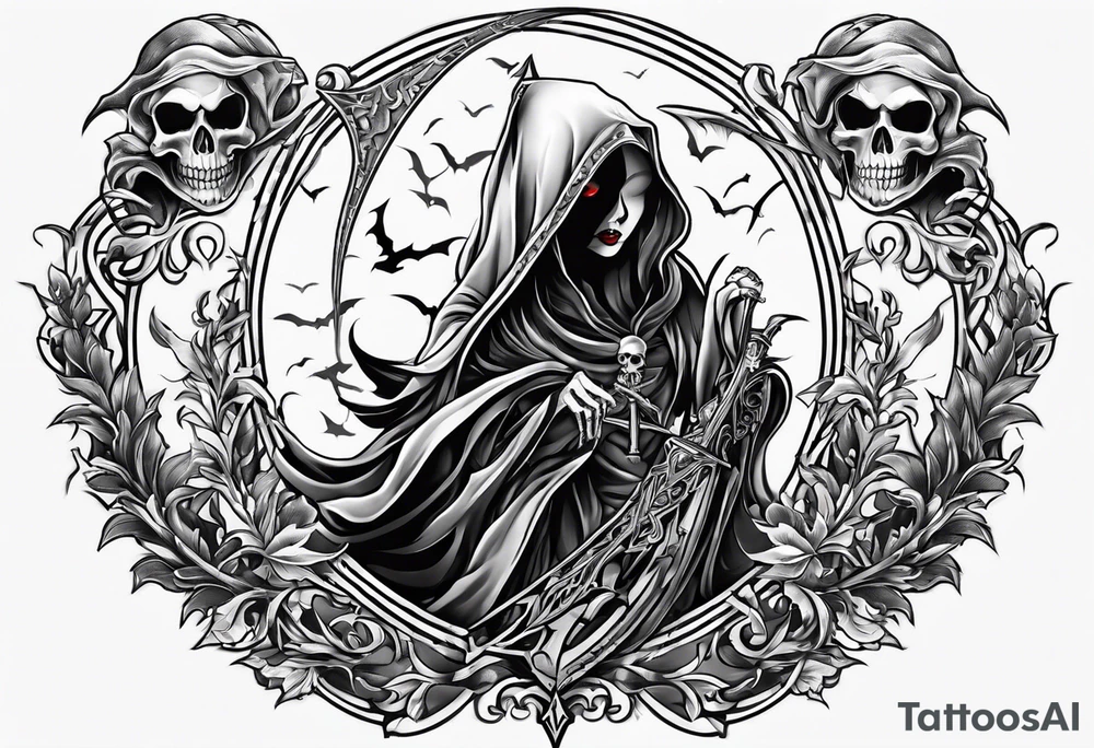 lady skeleton grim reaper devil tattoo idea