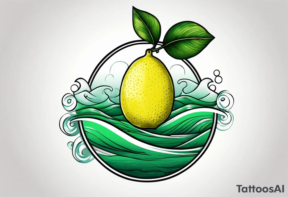 A lemon-Buoy with a green leaf-flag on waves tattoo idea