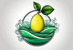 A lemon-Buoy with a green leaf-flag on waves tattoo idea