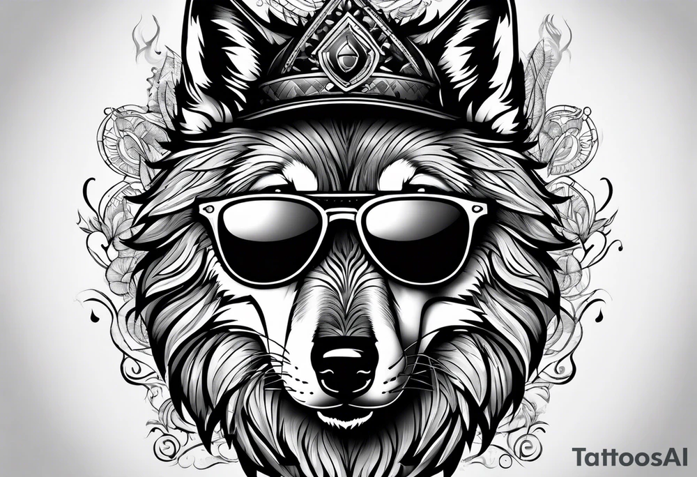 Badass wolf wearing sunglasses tattoo idea