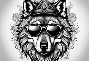 Badass wolf wearing sunglasses tattoo idea