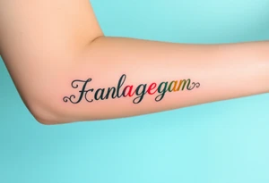 Bright colored ambigram phrases 


in English tattoo idea