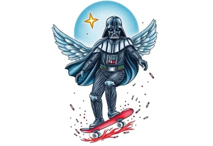 MEMORY TATTOO
Darth Vader skateboarding heaven, outdoors, bullets, star wars>blue and red 
"Darth Carter"
12/29/88-01/06/24 tattoo idea