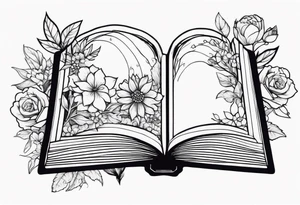 Books and flowers fantasy tattoo idea