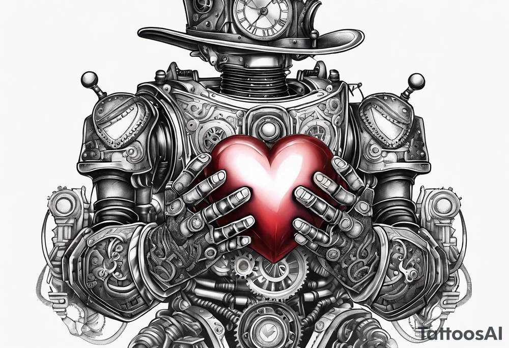 steampunk robot holding a beating heart in hands tattoo idea steampunk robot holding a beating heart in hands tattoo idea