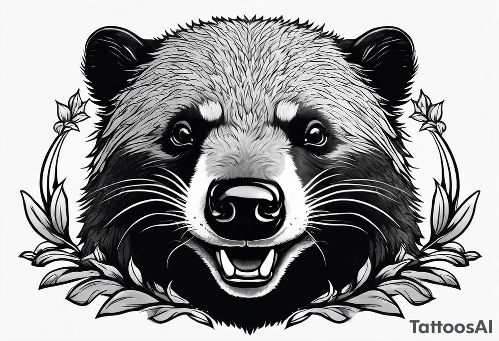 honey badger peeking over, claws, front view tattoo idea