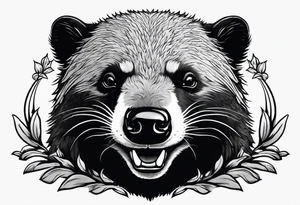honey badger peeking over, claws, front view tattoo idea