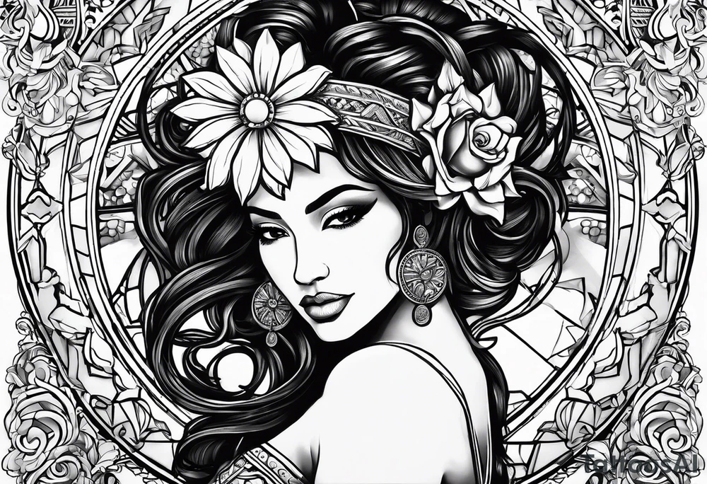 Hispanic/ Latin goddess, love, forgiveness, strength, peace, cancer sign , time, past, future tattoo idea