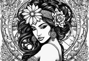Hispanic/ Latin  goddess, love, forgiveness, strength, peace, cancer sign , time, past, future tattoo idea
