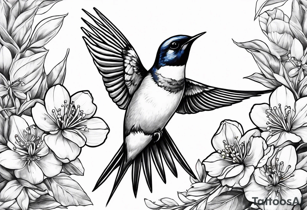 swallow holding an orange blossom tattoo idea