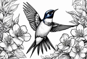 swallow holding an orange blossom tattoo idea