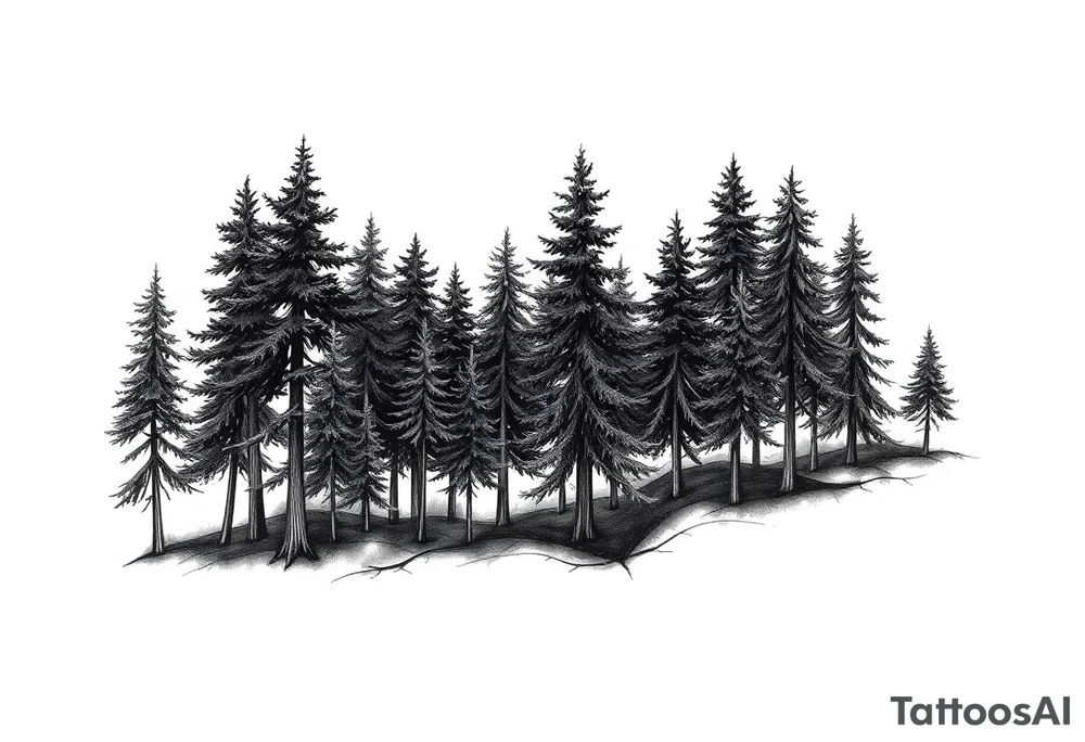 Needle forest with black and gray trees tattoo idea