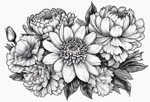 Three Flowers: marigold, chrysanthemum, narcissus tattoo idea