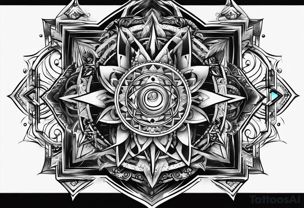 quantum atom with spiritual elements tattoo idea