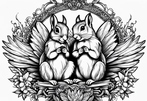 Squirrel with angel wings holding a nut tattoo idea