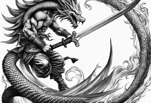 Future trunks sword with shenron spiraling around it tattoo idea