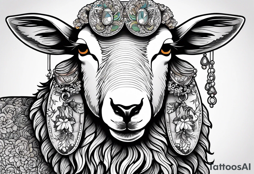 sheep with an earring tattoo idea