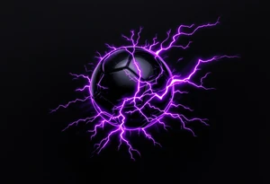 A black soccer ball with purple lightning bolts cracking across its surface. tattoo idea