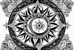 A sun depicted as a male figure tattoo idea