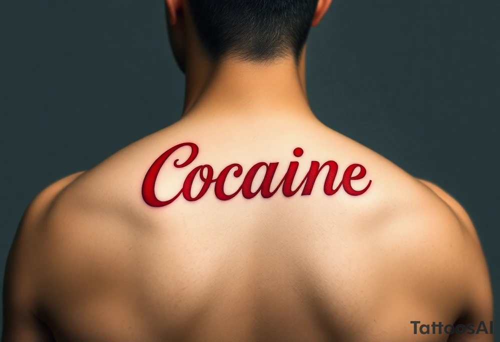 Cocaine in red font curved tattoo idea