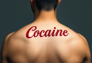 Cocaine in red font curved tattoo idea