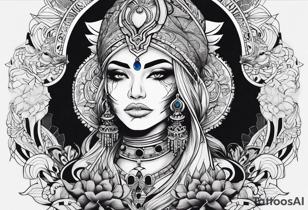 kali ma, alien goddess, valkrye, aries, pirate, divine feminine, zenza resonance, pachamama, lotus azul, blank panther, eagle, skull, 5D, nueva gaya, dna 12 tattoo idea
