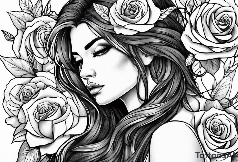 angel, roses, name MARTINA tattoo idea