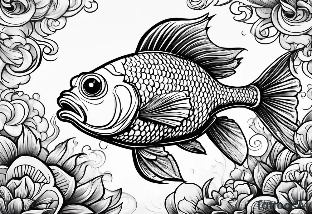 Cartoon fish with a mean face tattoo idea