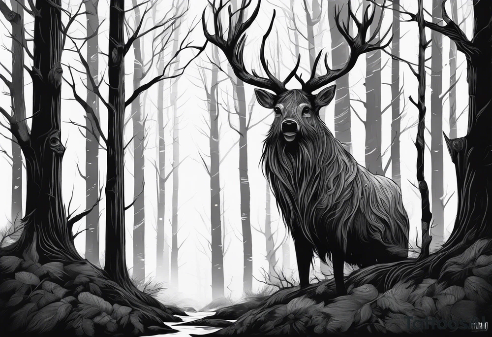 Leshy creepy tall as a tree birches tattoo idea
