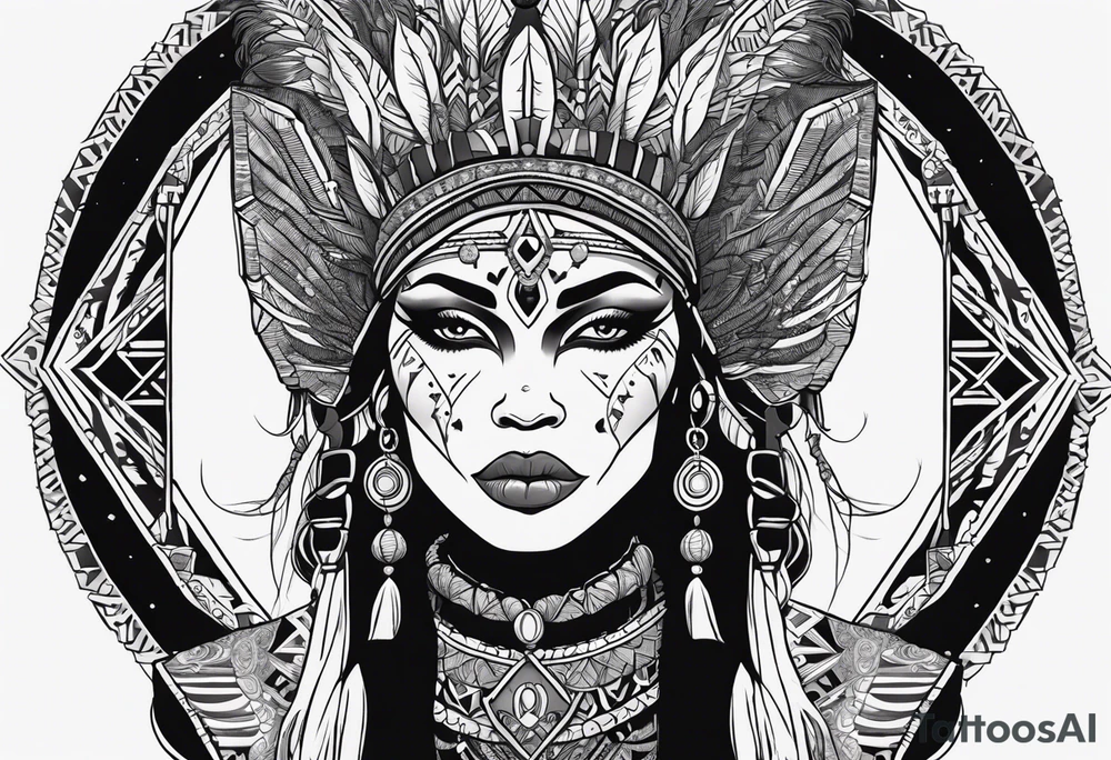 valkrye, kali, pirate, african goddess, , warrior, native american, lotus, zenza resonance, skulls, pachamama, left side face, chest, right wing, tattoo idea