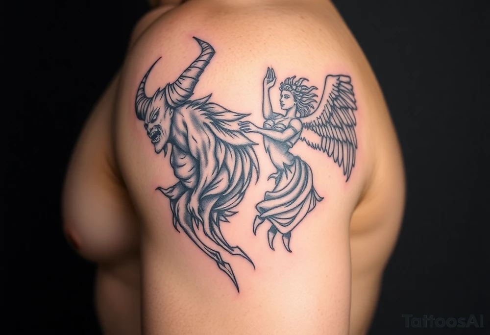 powerful demon and a beautiful angel tattoo idea