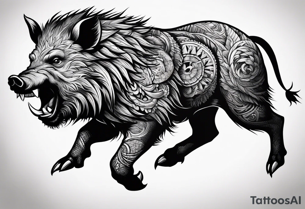 angry boar front tattoo idea