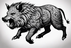 angry boar front tattoo idea
