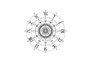 zodiac symbols and Norse runes within ornate clockwork mechanism tattoo idea