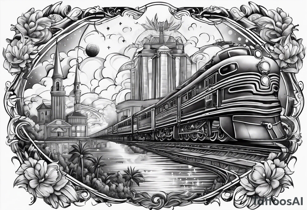 New Orleans and space themed arm sleeve tattoo idea