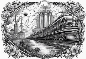 New Orleans and space themed arm sleeve tattoo idea