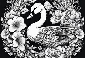 angry goose with flowers at the bottom tattoo idea