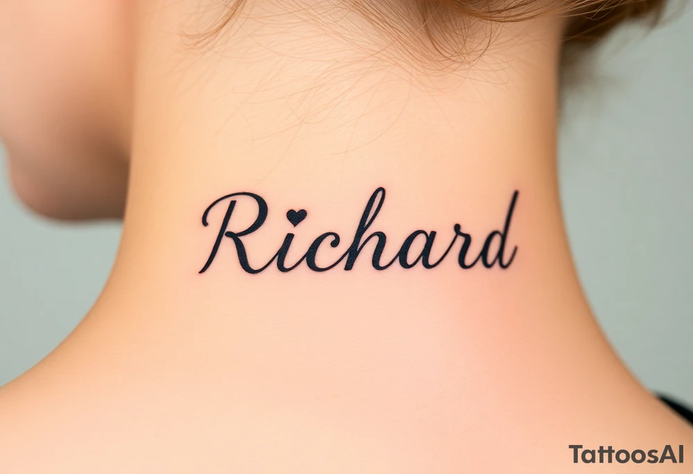 The name Richard in pretty handwriting with a heart for the dot on the i on my neck tattoo idea