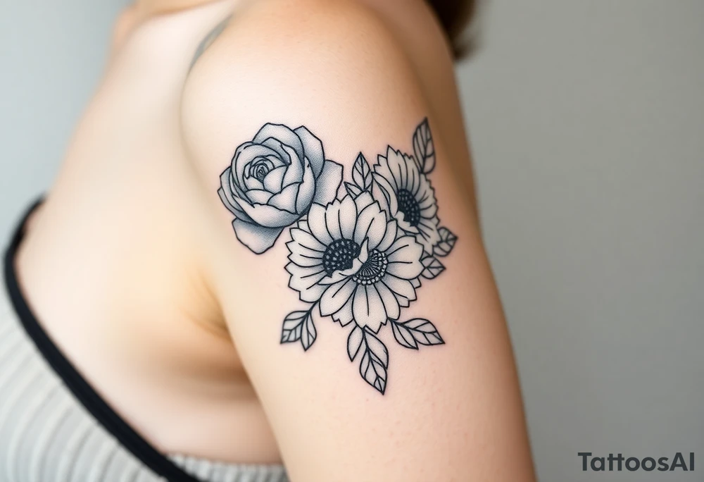 Rose and Chrysanthemum bouquet tattoo tattoo idea