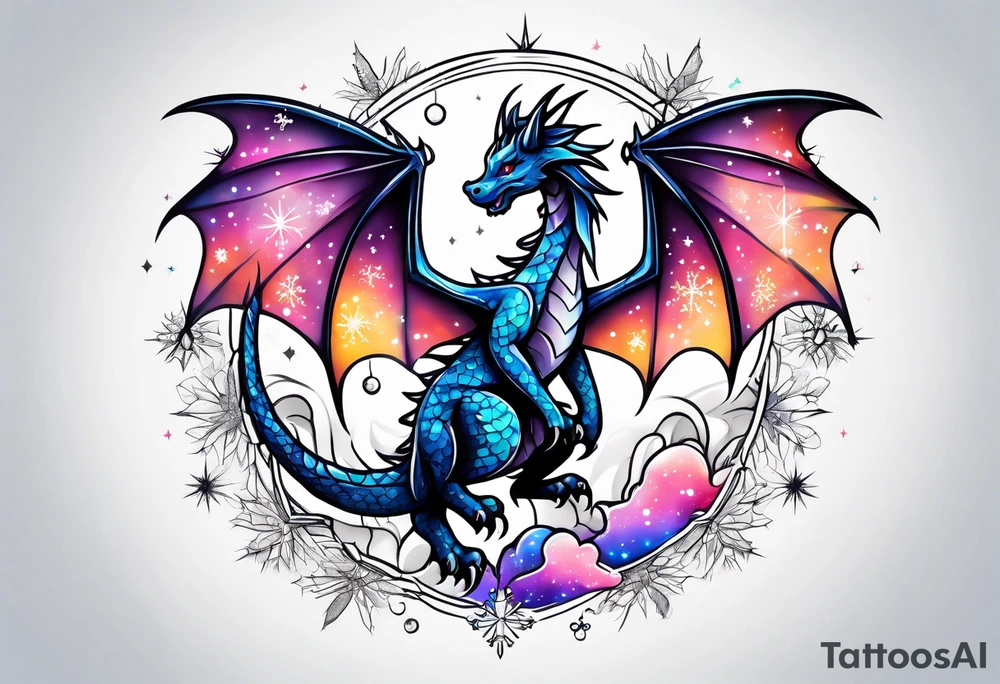 Constellation, kawaii dragon, snowflake tattoo idea
