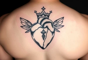 heart with crown and butteflys tattoo idea